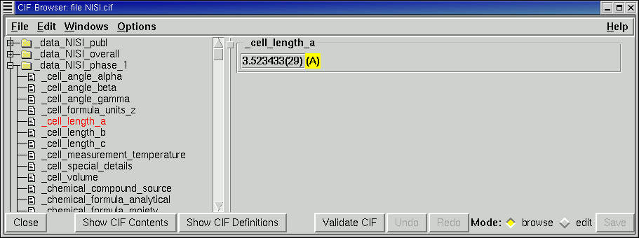 example CIFEDIT screen display