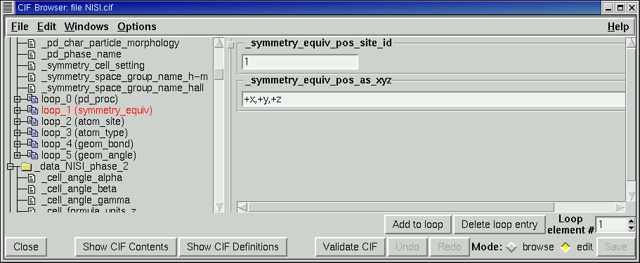 example CIFEDIT screen display