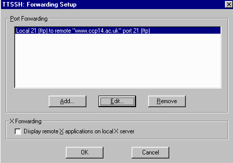 SSH Forwarding Window with setup information