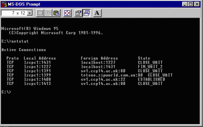 Using MS netstat to find out which ports are in use