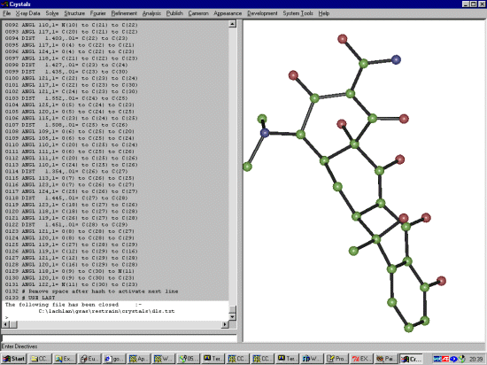 Screen dump of Crystals having imported the restraints list