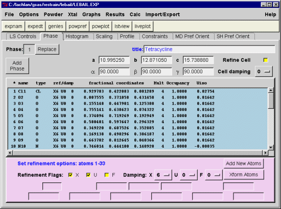 EXPGUI Atom list refinement Interface