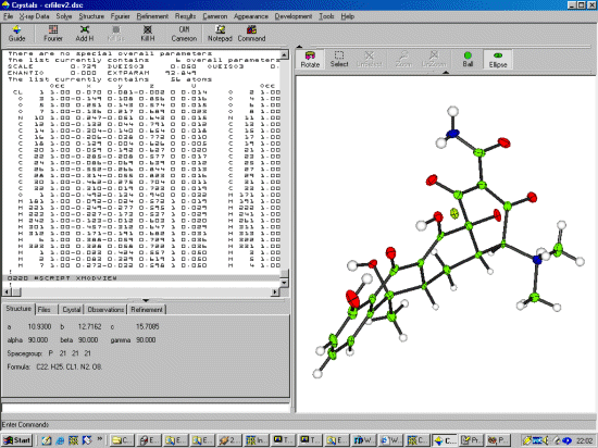 Structure being refined in Crystals