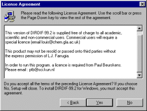 Win DIRDIF 99 setup screen, Licence File Information