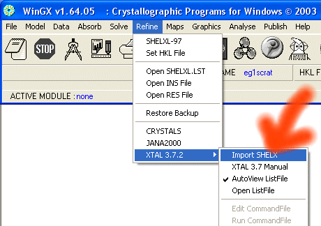 Importing the Shelx file into Xtal