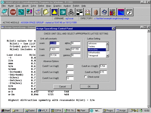 WinGX prompting to confirm cell constants and cell type