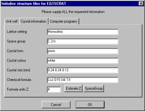 Physical Properties Initilise Structure file Window